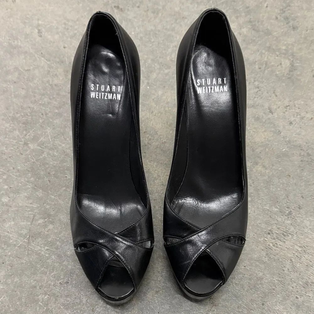 Stuart Weitzman Classic Black Peep Toe Heels